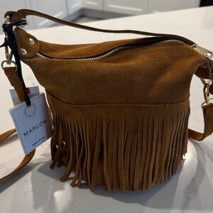 NWT Marlon Italy Tan Suede Fringe Crossbody Bag